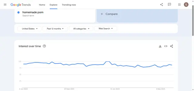 Google Trends Report on the Keyword Homemade Porn in the USA for the Past 12 Months