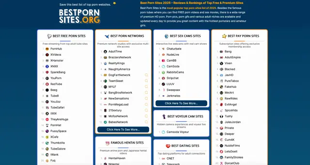 BestPornSites.org directory homepage screenshot