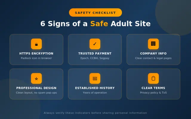 Checklist: signs of a safe and legit porn site (HTTPS, clear billing, stable navigation, transparent payments)