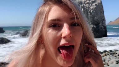 Eva Elfie - Russian Teen Girl Swallows Hot Cum on Public Beach